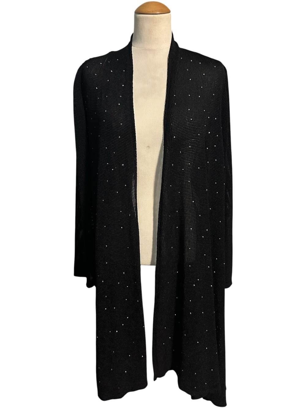 Slim Factor by Investments Open-Front Sparkle Cardigan Sweater NWT Black Size L